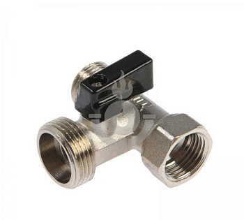 Кран трехходовый для стиральной машины TIM MMF (НР-НР-ВР) 1/2"х3/4"х1/2" компактный, ручка никель [25/100]