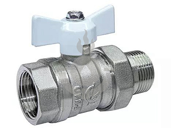 Кран шаровой ГАЛЛОП FM (ВР-НР) 3/4" DN-20 PN40 СТАНДАРТ 232, американка, с удлинителем, белая бабочка никель [1/30]